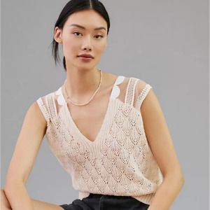 Anthropologie Maeve Peachy Blush Scalloped Knit Sweater Vest Vest One Size